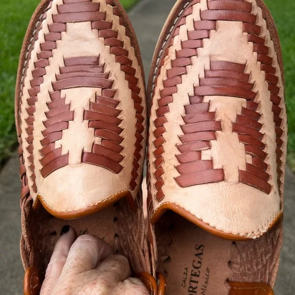 NEW! Hortegas Brown & Beige Woven Leather Huraches | Sandal | Loafer - Mens 7 👞 - Picture 2 of 10